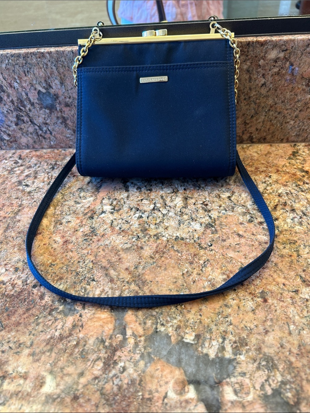Liz Claiborne Navy Shoulder Bag with Gold Chain